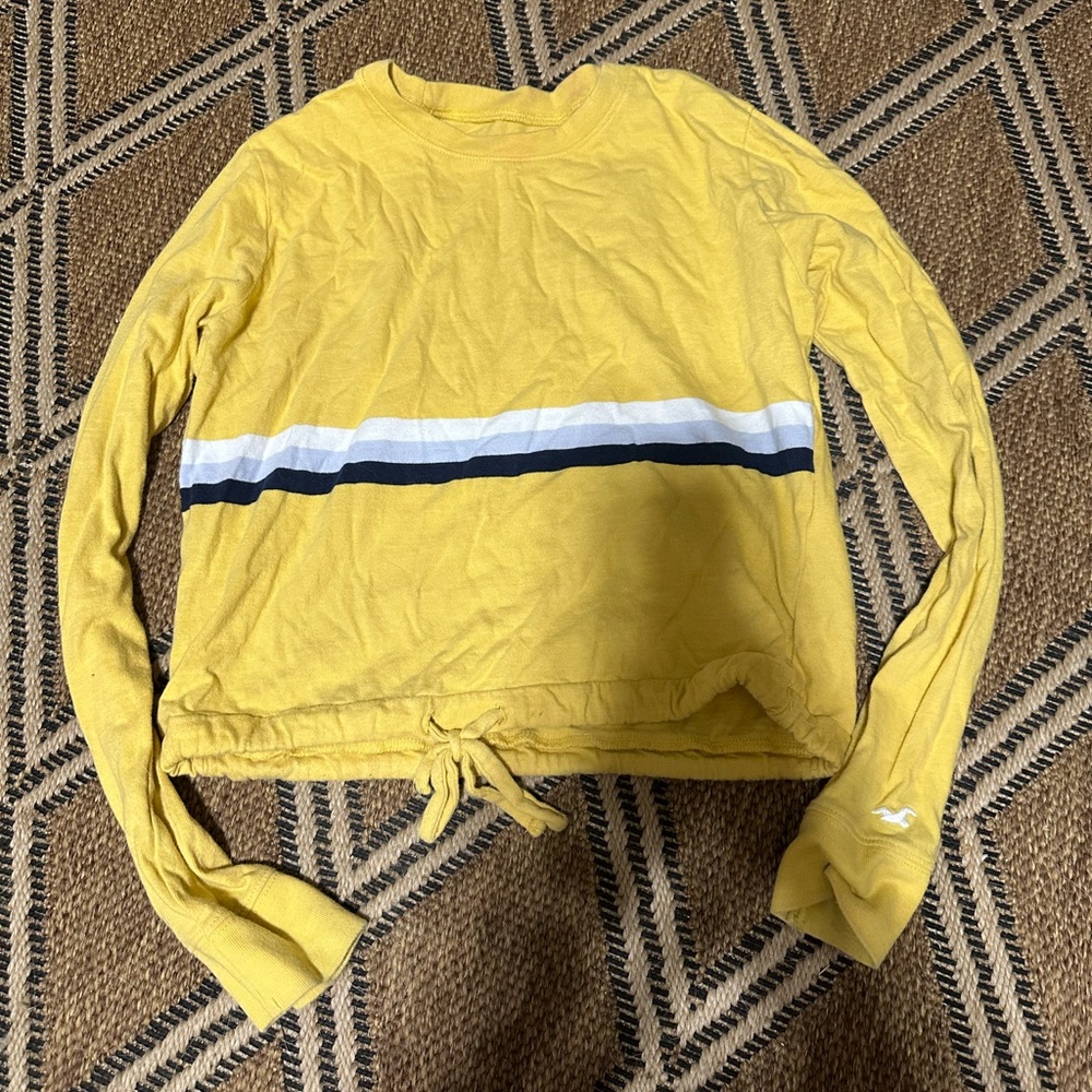 Yellow with Navy, Light Blue, & White Stripe Hollister Long Sleeve Crop Top